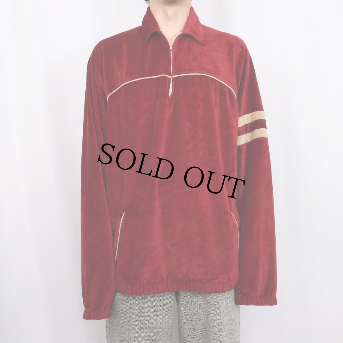 画像2: 90's Sprint Tall Man ハーフジップ ベロアプルオーバーシャツ (2)