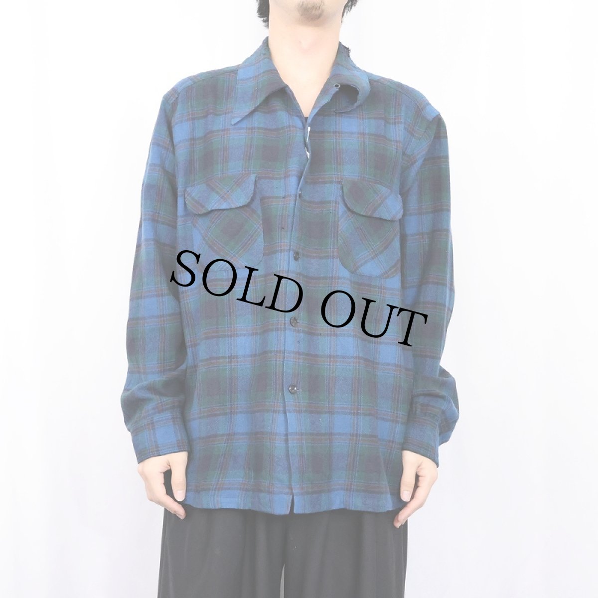 画像2: 70's PENDLETON USA製 チェック柄 ウールオープンカラーシャツ XL  (2)