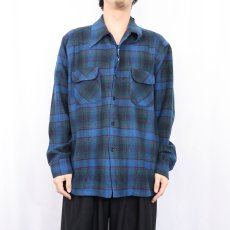 画像2: 70's PENDLETON USA製 チェック柄 ウールオープンカラーシャツ XL  (2)