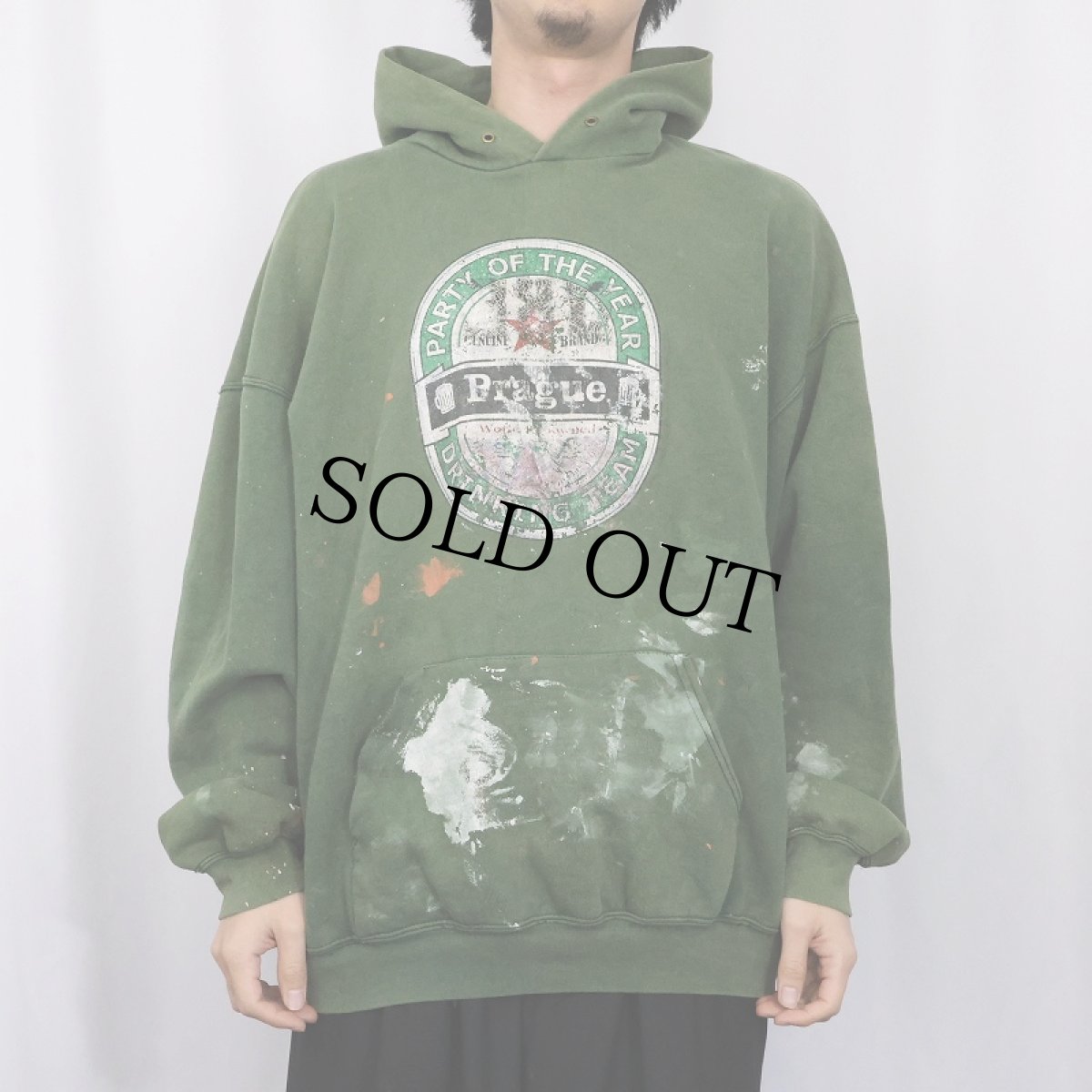 画像2: "Prague" ペンキペイント プリントスウェットフーディー XXL (2)