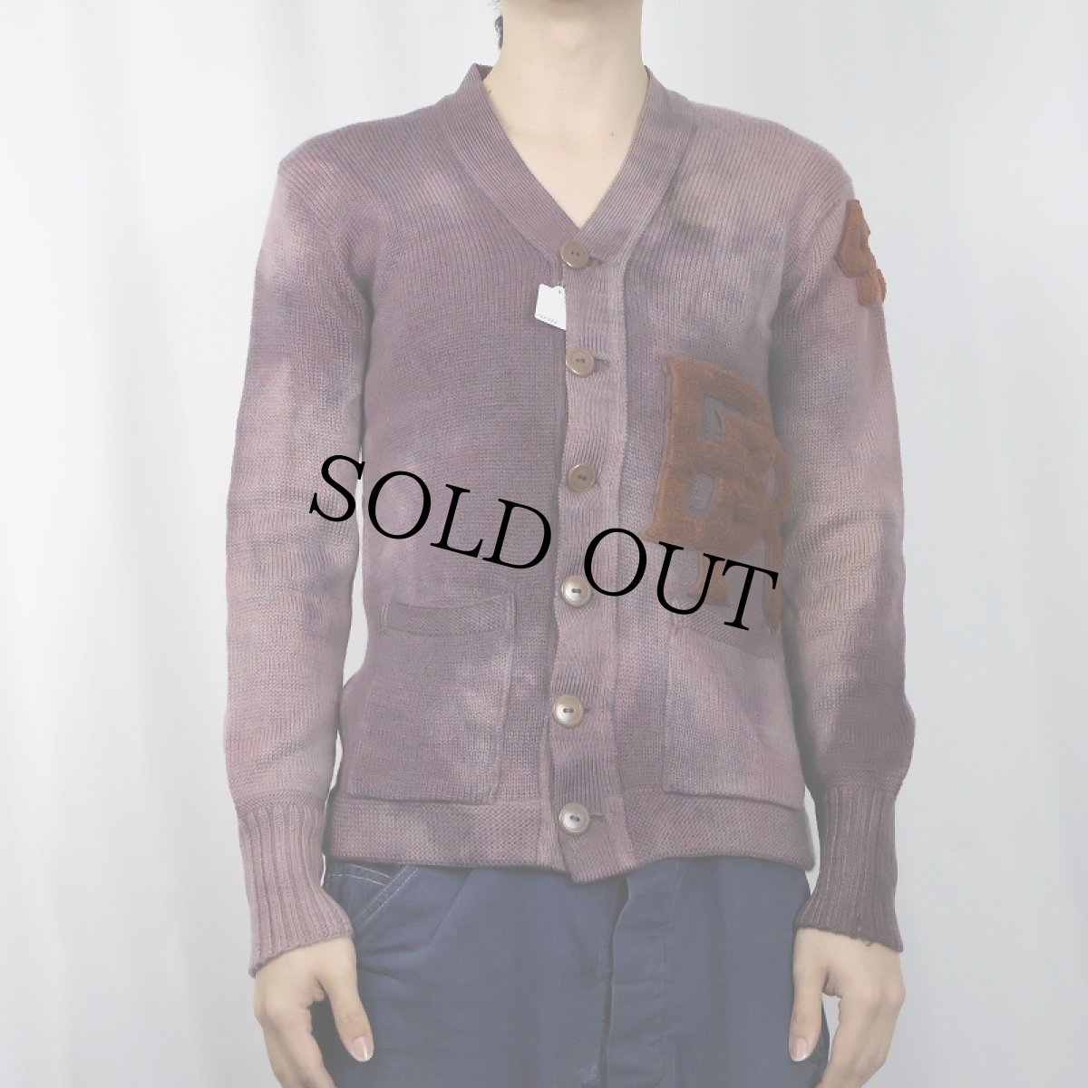 画像4: 60's THE Sportsman's Store ブリーチ×後染め レタードニットカーディガン (4)