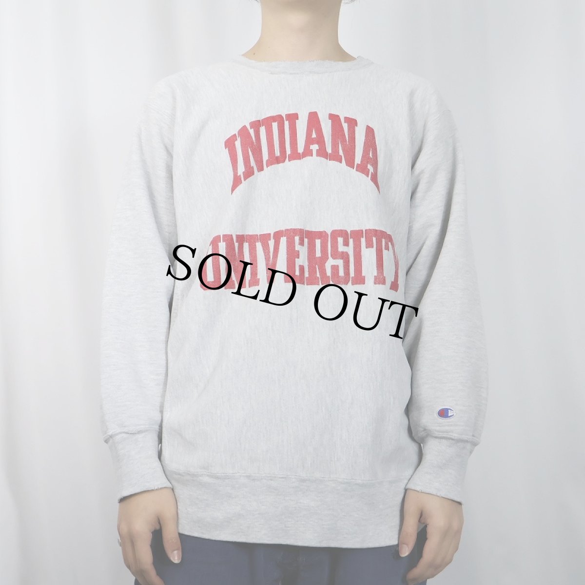 画像2: 80's Champion REVERSE WEAVE USA製 トリコタグ "INDIANA UNIVERSITY" プリントスウェット XL (2)