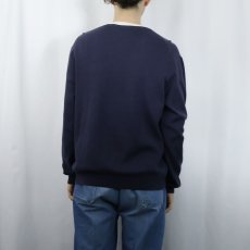 画像3: POLO Ralph Lauren ロゴ刺繍 ピマコットン Vネックニットセーター NAVY L (3)