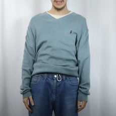 画像2: POLO Ralph Lauren ロゴ刺繍 ピマコットン Vネックニットセーター M (2)