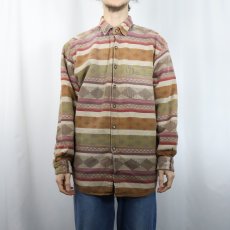 画像2: 90's THE TERRITORY AHEAD ボーダー柄織り コットンシャツ XL (2)