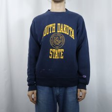 画像2: 80〜90's Champion 青刺繍タグ 中期 USA製 "SOUTH DAKOTA STATE" プリントスウェット NAVY L (2)