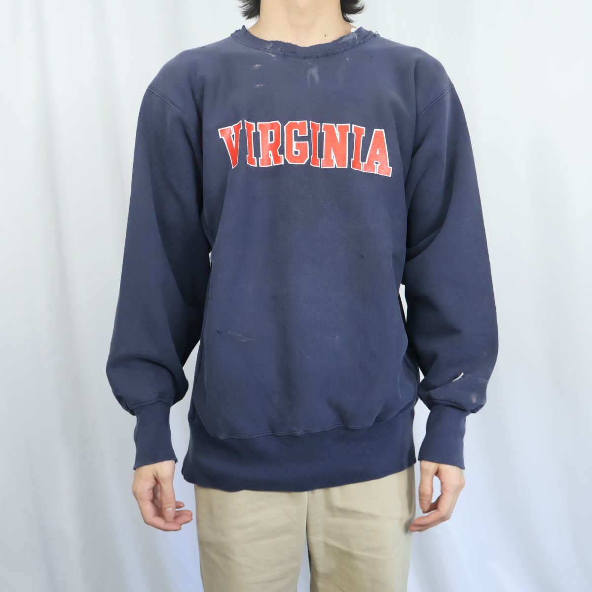 画像2: 90's Champion REVERSE WEAVE "VIRGINIA" プリントスウェット NAVY  (2)