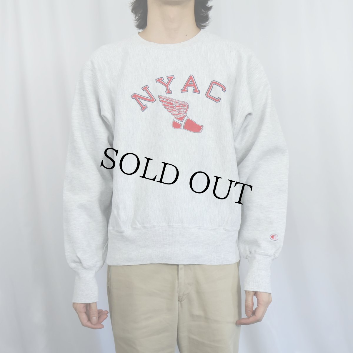画像2: 90〜2000's Champion 青刺繡タグ "NYAC" ウイングフット プリントスウェット M (2)