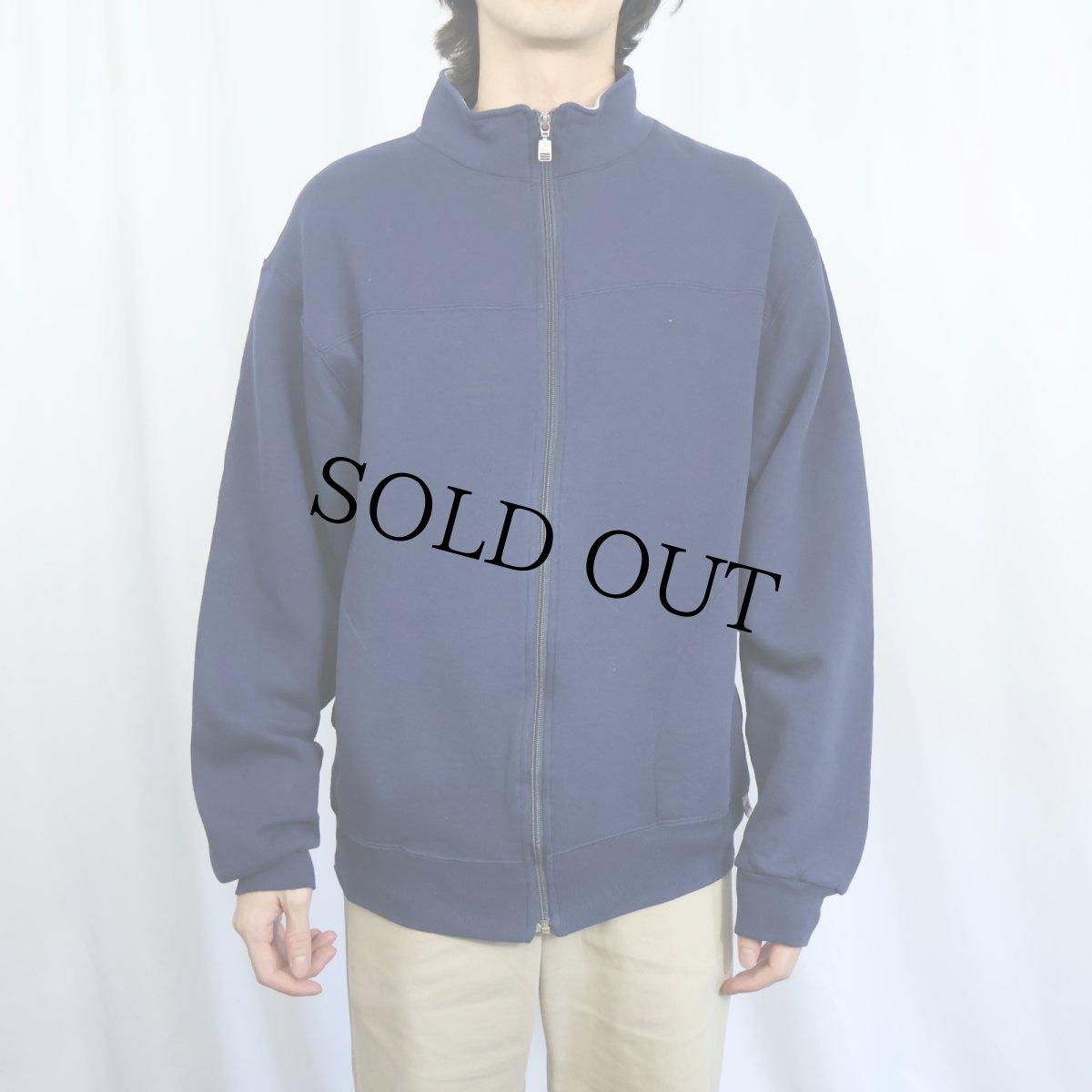 画像2: 90's RUSSELL ATHLETIC USA製 ハイネック 無地スウェットジップジャケット NAVY M (2)