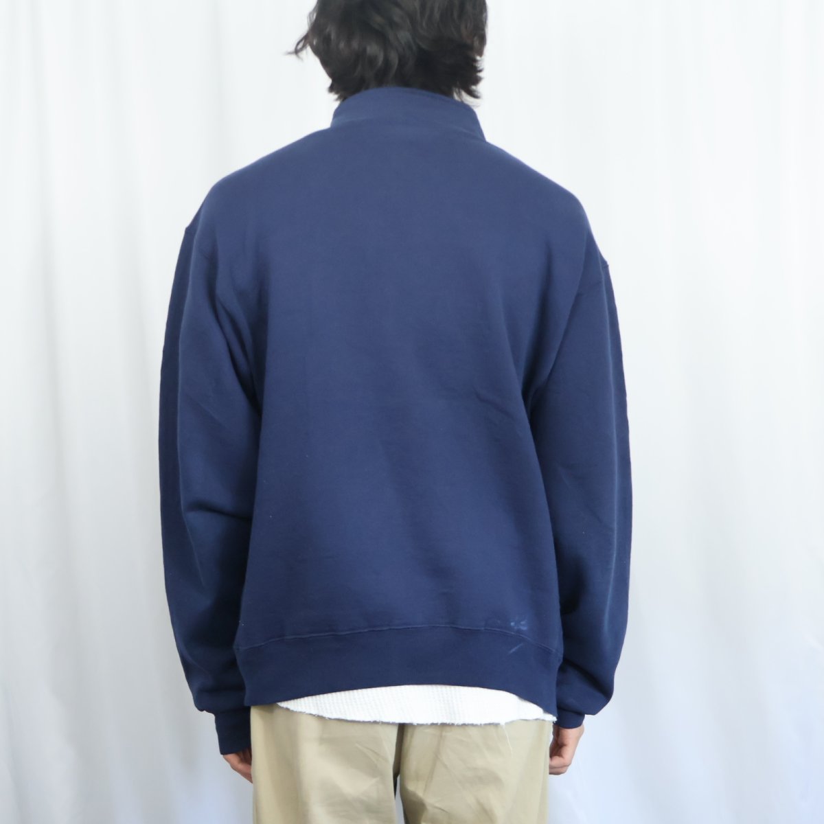 画像3: 90's RUSSELL ATHLETIC USA製 ハイネック 無地スウェットジップジャケット NAVY M (3)