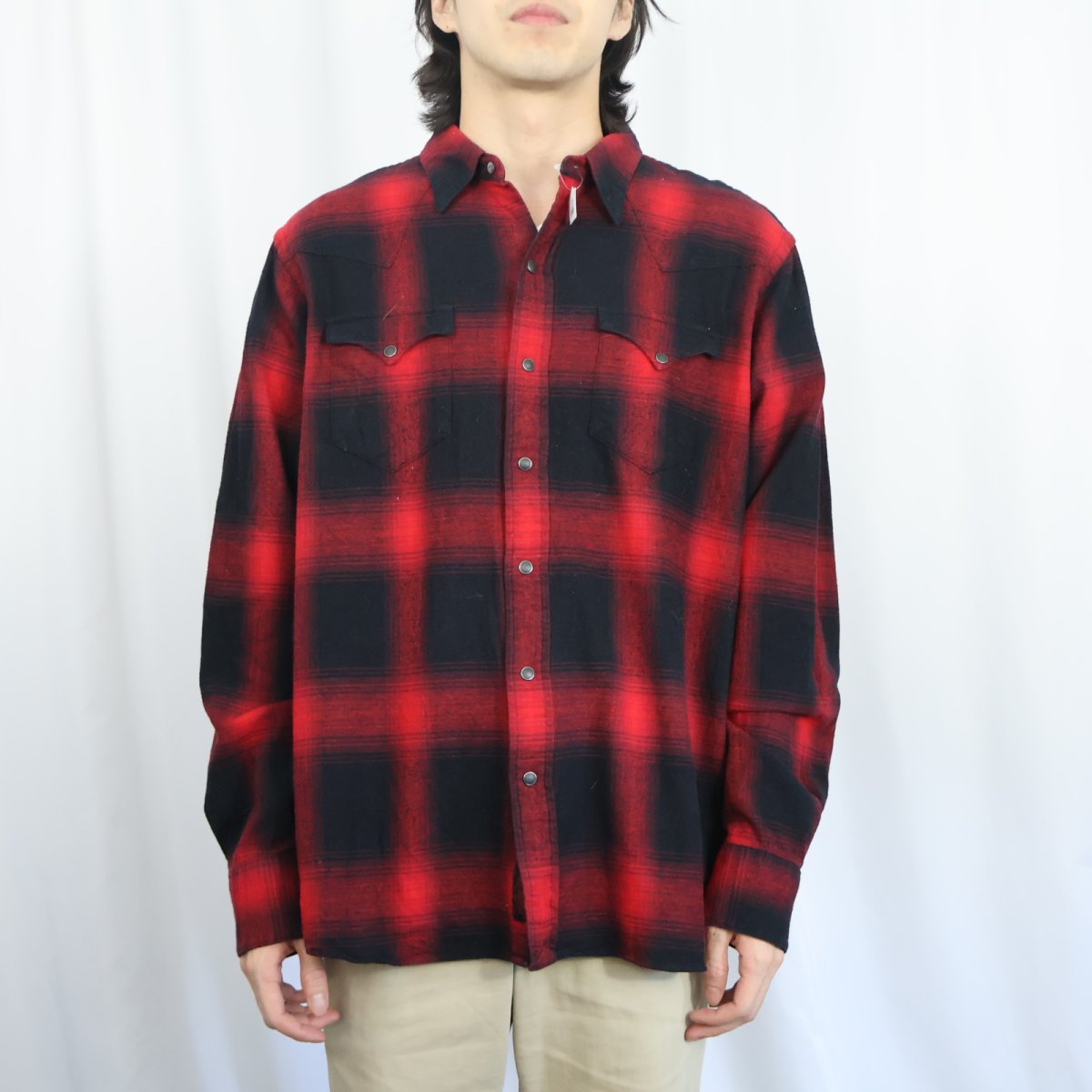 画像2: POLO Ralph Lauren オンブレーチェック柄 ヘビーネルウエスタンシャツ XL (2)