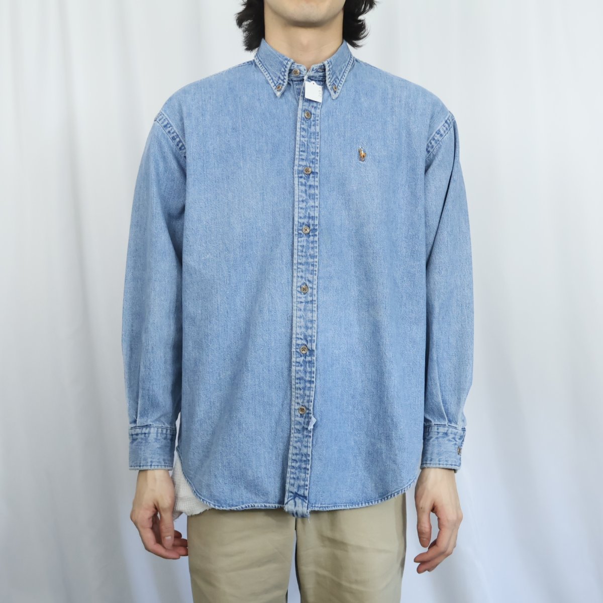画像2: POLO Ralph Lauren ロゴ刺繍 "The Big Shirt" デニムボタンダウンシャツ size12 (2)