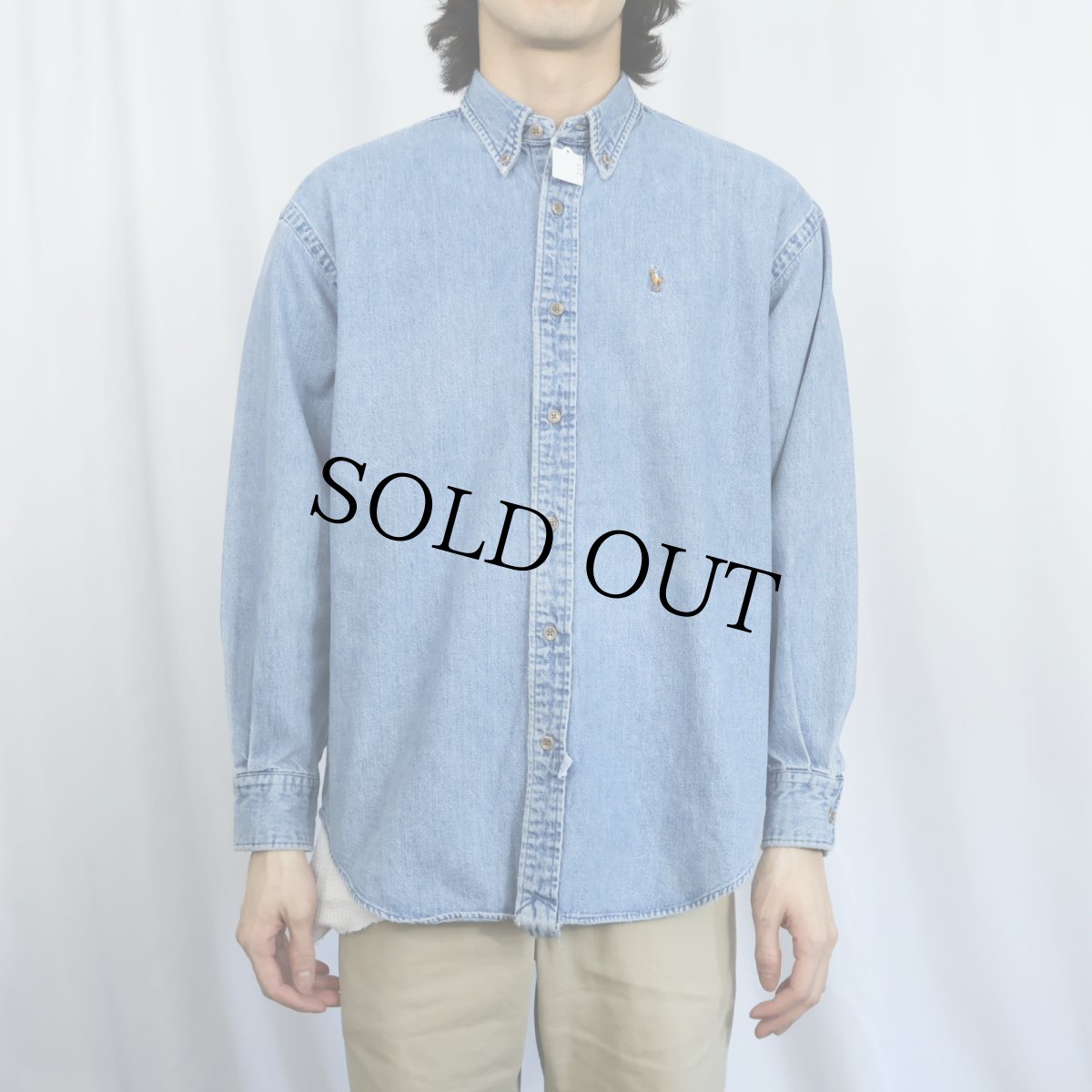 画像2: POLO Ralph Lauren ロゴ刺繍 "The Big Shirt" デニムボタンダウンシャツ size12 (2)