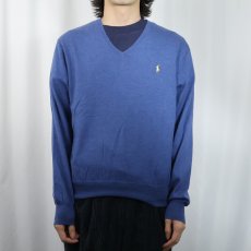 画像2: POLO Ralph Lauren ロゴ刺繍 "PIMA COTTON" Vネック コットンニットセーター M (2)