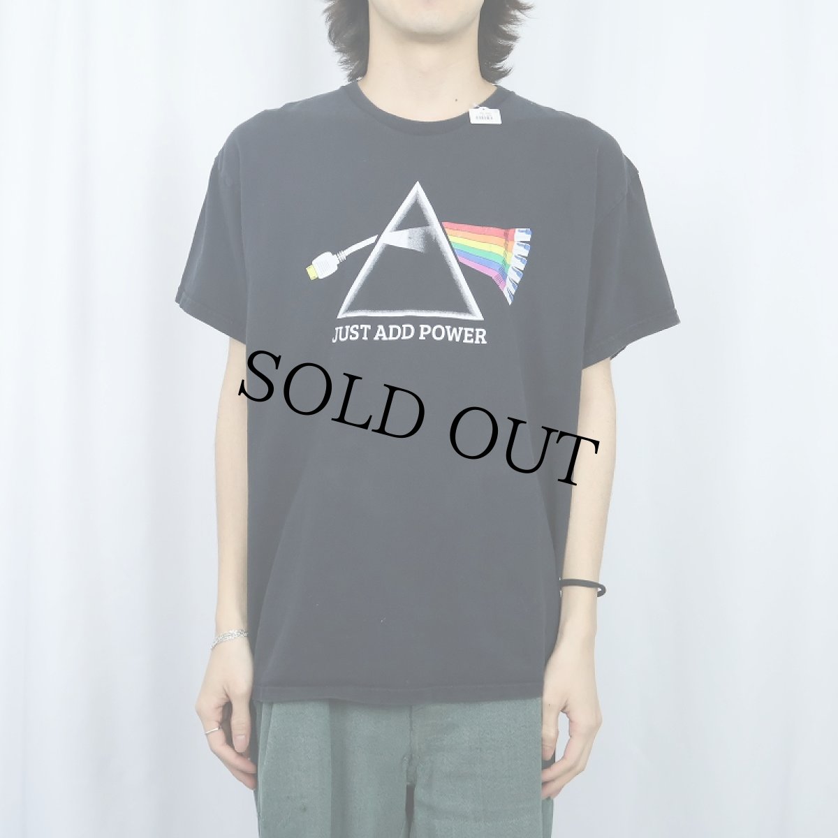 画像2: PINK FLOYD "JUST ADD POWER " ロックバンド パロディプリントTシャツ BLACK (2)