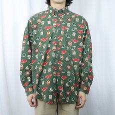 画像2: TOMMY HILFIGER 総柄 コットンボタンダウンシャツ L (2)