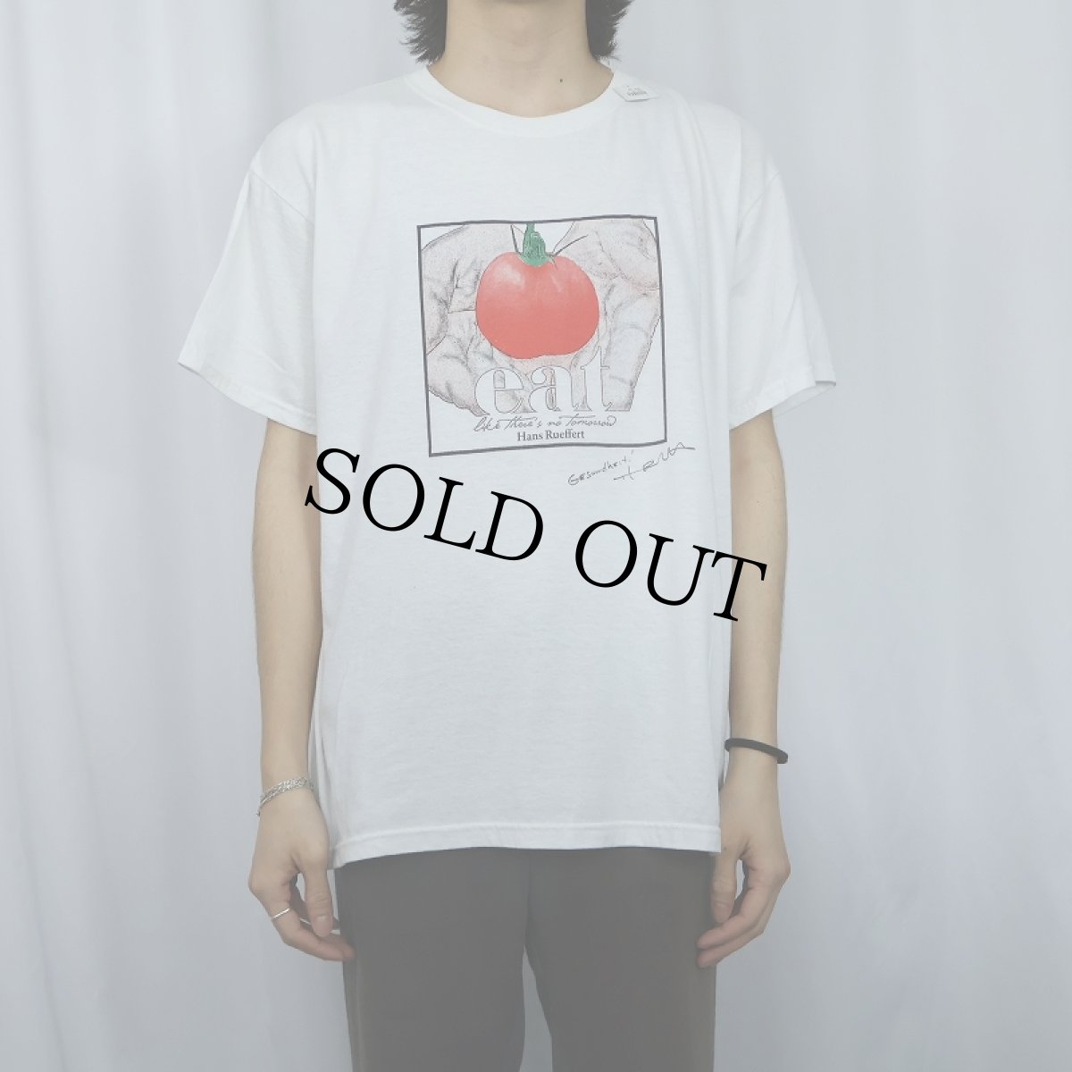 画像2: Hans Rueffert "eat" イラストプリントTシャツ L (2)