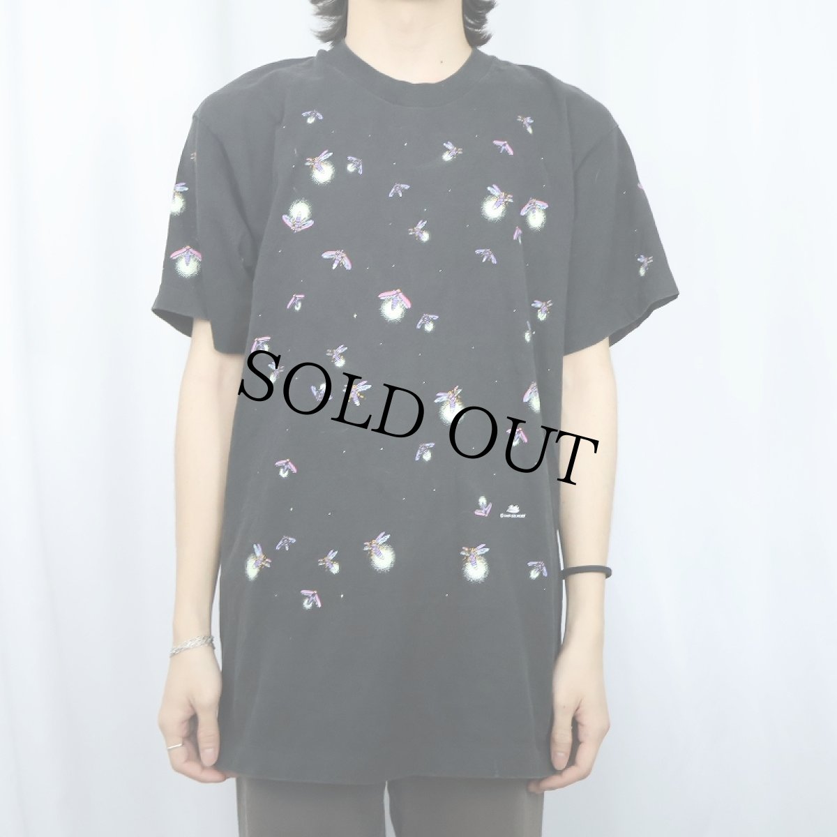 画像2: 90's DAN GILBERT USA製 ホタル×蓄光 プリントTシャツ BLACK L (2)