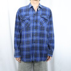 画像2: 50〜60's チェック柄 マチ付き プリントネルシャツ SIZE17 1/2 (2)