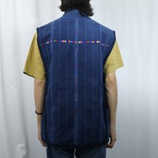 画像3: ストライプ柄 刺繍入り インディゴベスト (3)