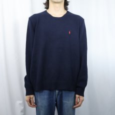 画像2: POLO Ralph Lauren ロゴ刺繍 コットンニットセーター NAVY L (2)