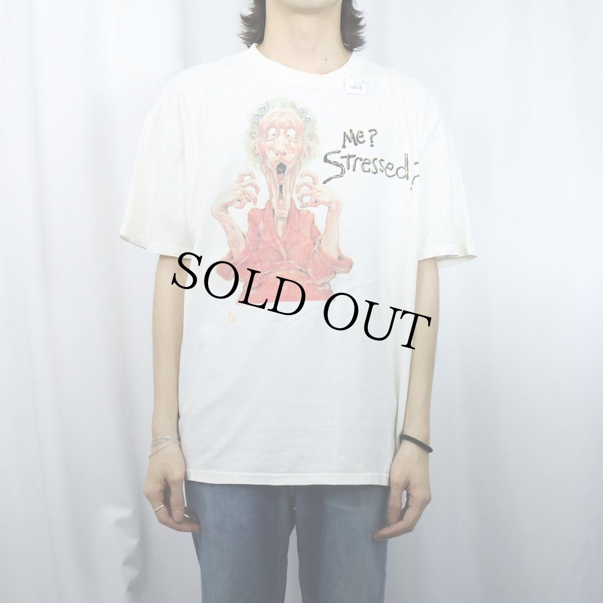 画像2: 90's Mike Scovel "Me? Stressed?" イラストプリントTシャツ (2)