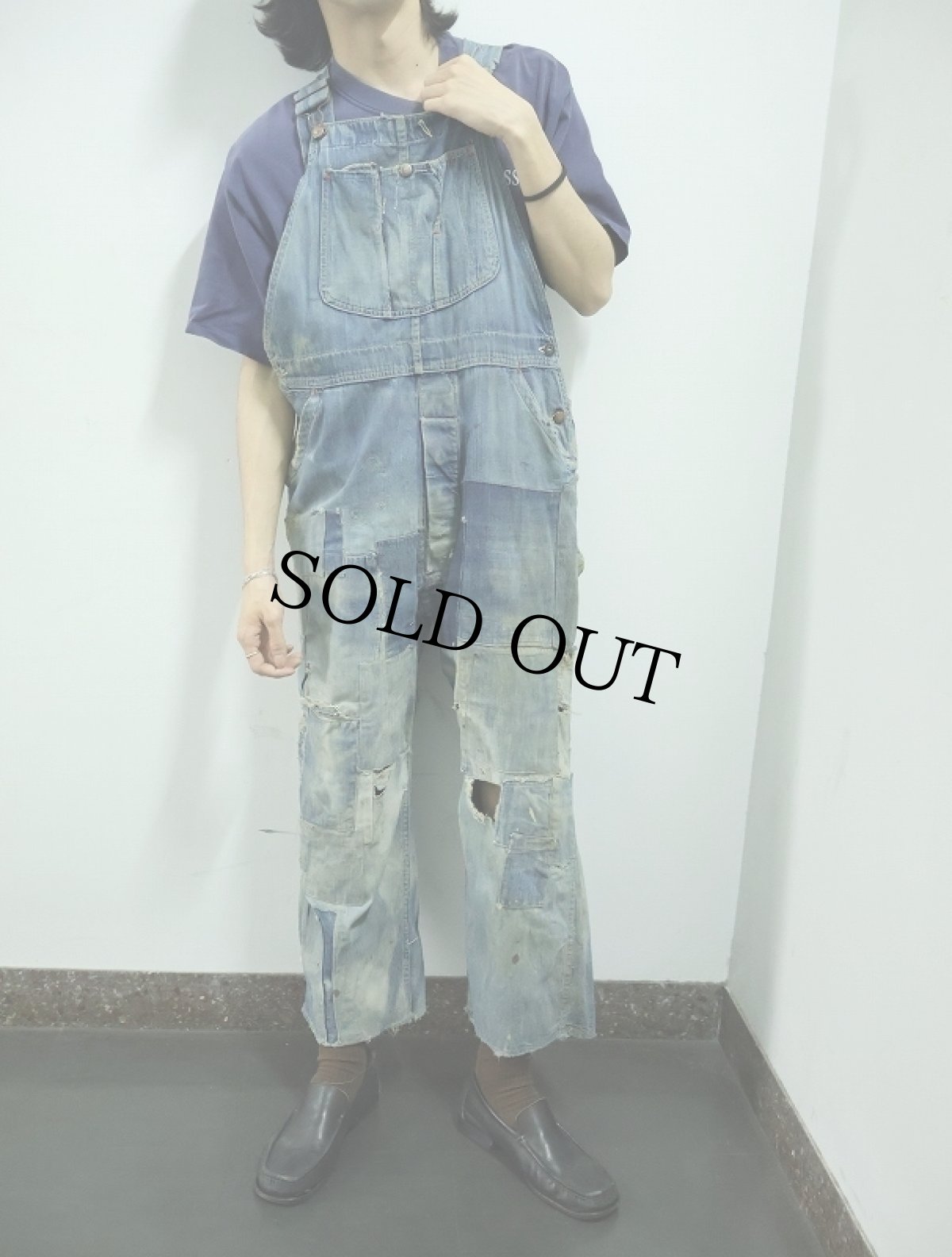 画像2: 50's POWR HOUSE パッチワーク デニムオーバーオール (2)