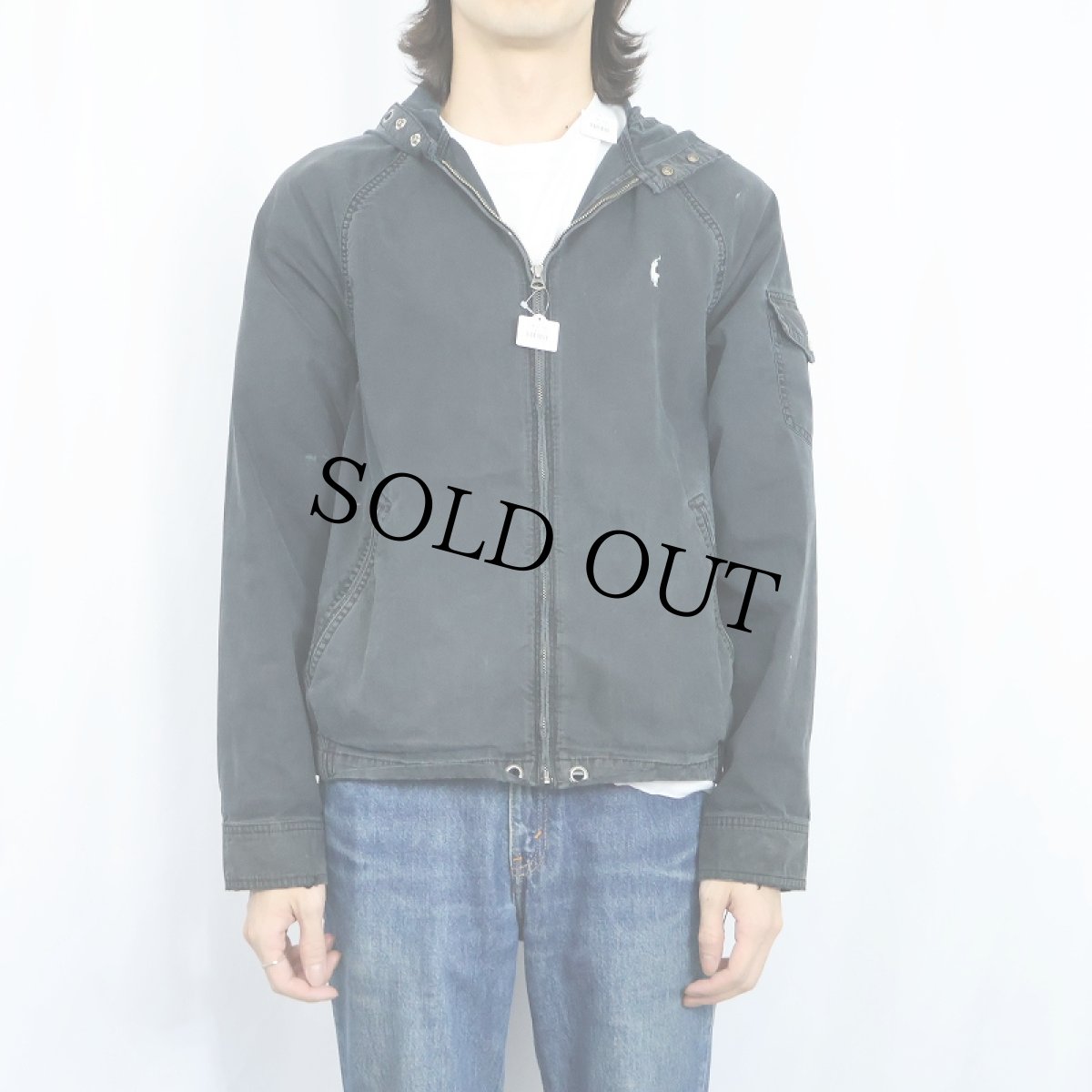 画像2: POLO Ralph Lauren ロゴ刺繡 コットン×ナイロン ジップパーカー BLACK M (2)