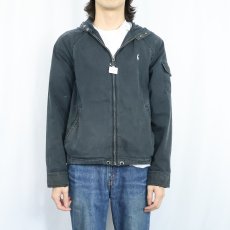 画像2: POLO Ralph Lauren ロゴ刺繡 コットン×ナイロン ジップパーカー BLACK M (2)