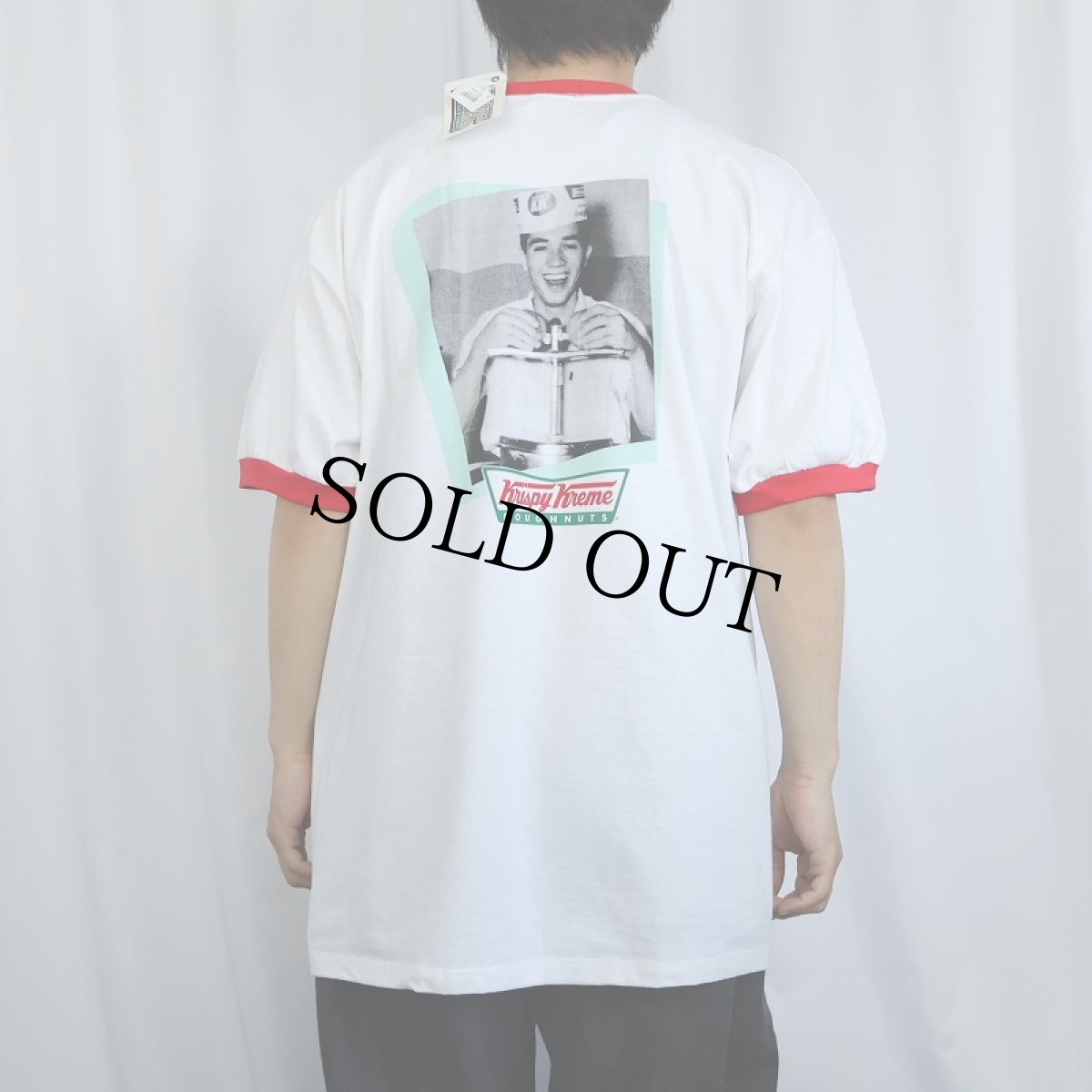 画像4: 90's Krispy Kreme Doughnuts USA製 ドーナツショップ フォトプリントリンガーTシャツ XL タグ付き未使用 (4)