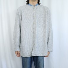 画像2: 80〜90's BRINK INDUSTRY ストライプ柄 バンドカラー リネン×コットンシャツ M (2)