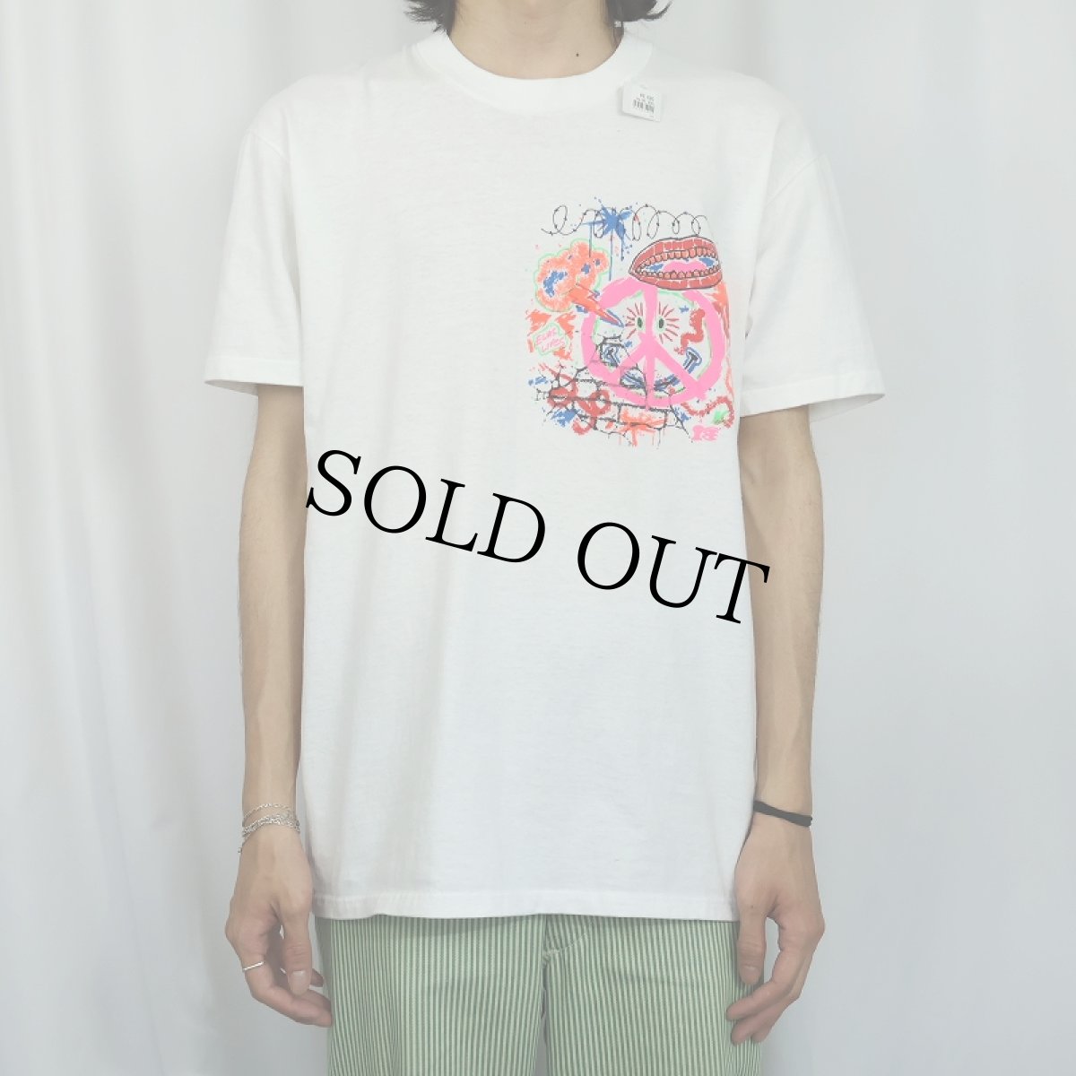 画像3: 80's USA製 ピースマーク 発砲プリントTシャツ L (3)
