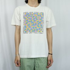 画像2: 90's DEGREE ANGLE USA製 "PEACE LOVE" フラワープリントTシャツ L (2)