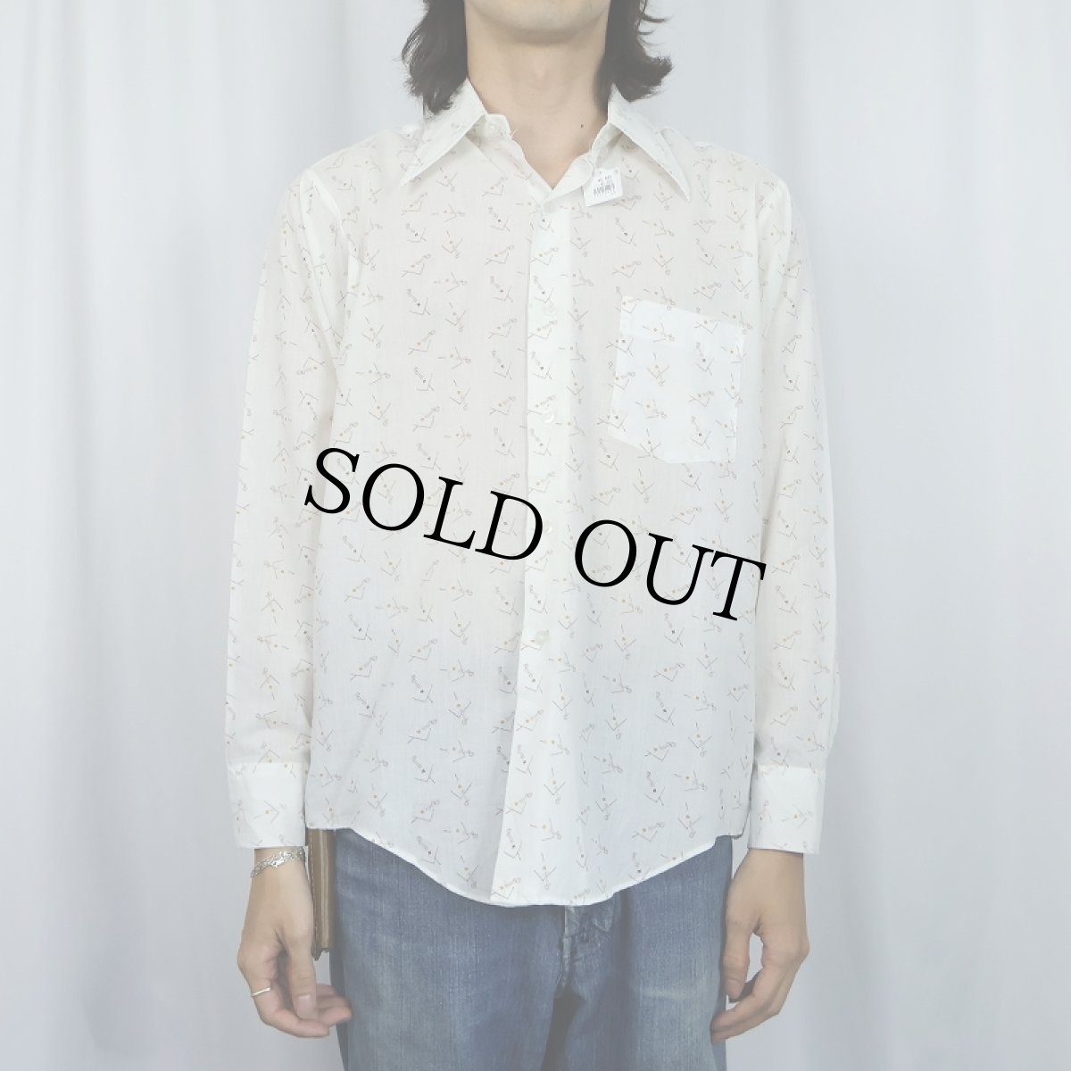 画像2: 60〜70's FRUIT OF THE LOOM "GOLDEN HARVEST" トランプ柄 ポリエステル×コットンシャツ SIZE15 1/2 (2)