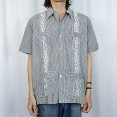 画像2: The GENUINE HABAND "GUAYABERA" ギンガムチェック柄 刺繍デザイン キューバシャツ L (2)