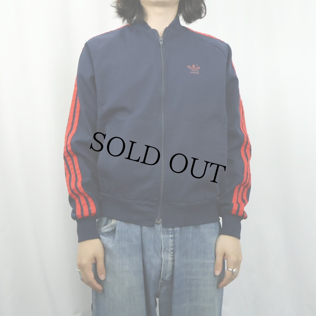 画像2: 80's adidas ロゴ刺繍 ポリエステル×コットン トラックジャケット NAVY M (2)