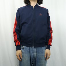 画像2: 80's adidas ロゴ刺繍 ポリエステル×コットン トラックジャケット NAVY M (2)