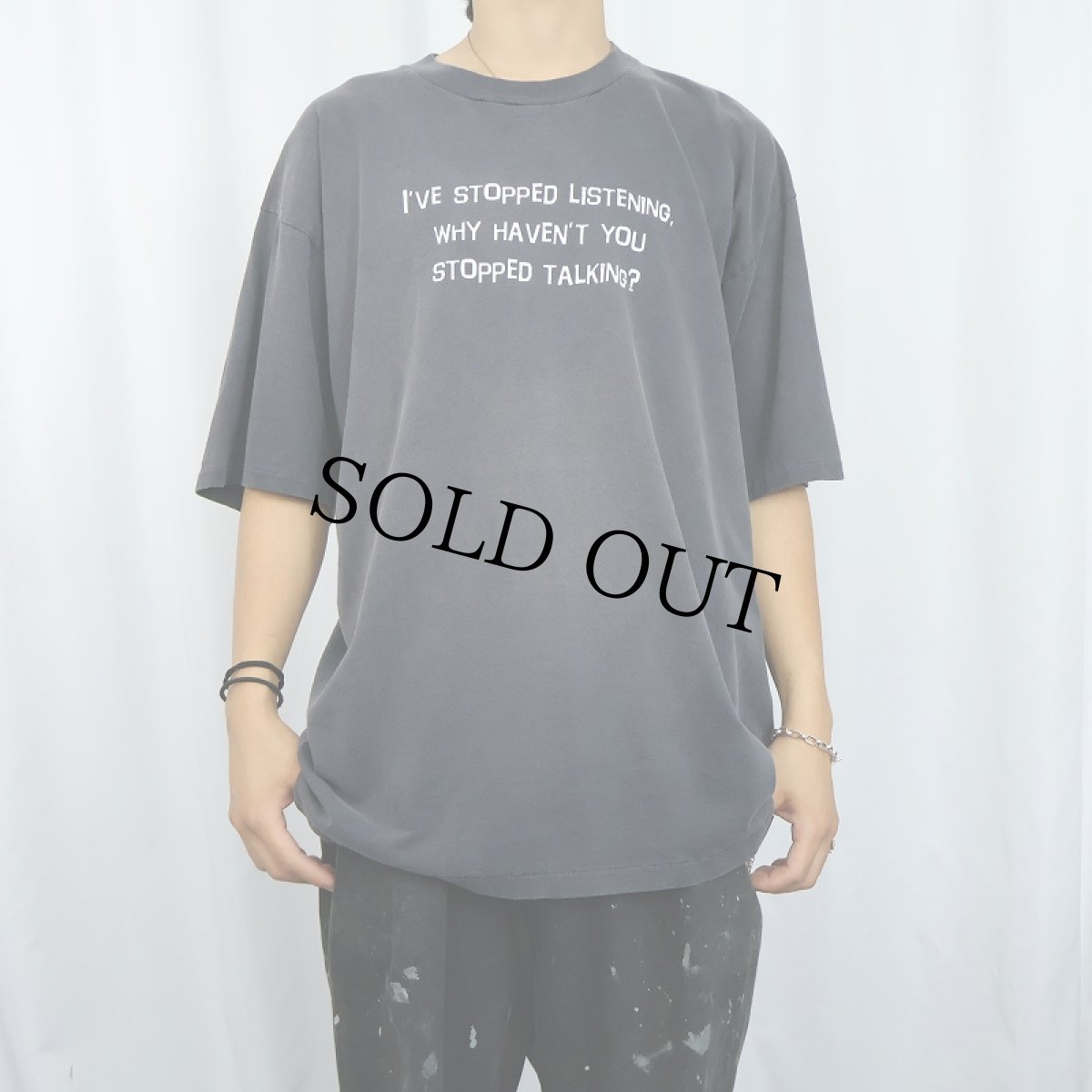 画像2: 90's USA製 "I'VE STOPPED LISTENING,...” メッセージプリントTシャツ BLACK L (2)