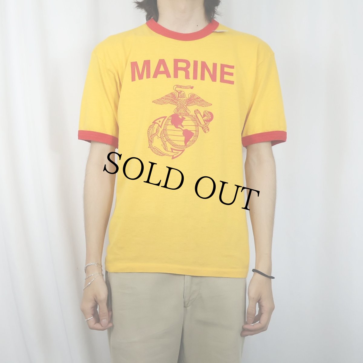 画像2: 80's DG Sports Wear USA製 "MARINE" プリントリンガーTシャツ XL (2)