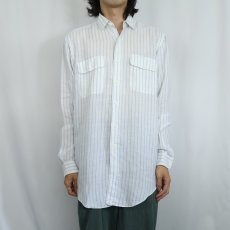 画像2: POLO Ralph Lauren ポニー無し ストライプ柄 リネンシャツ M (2)