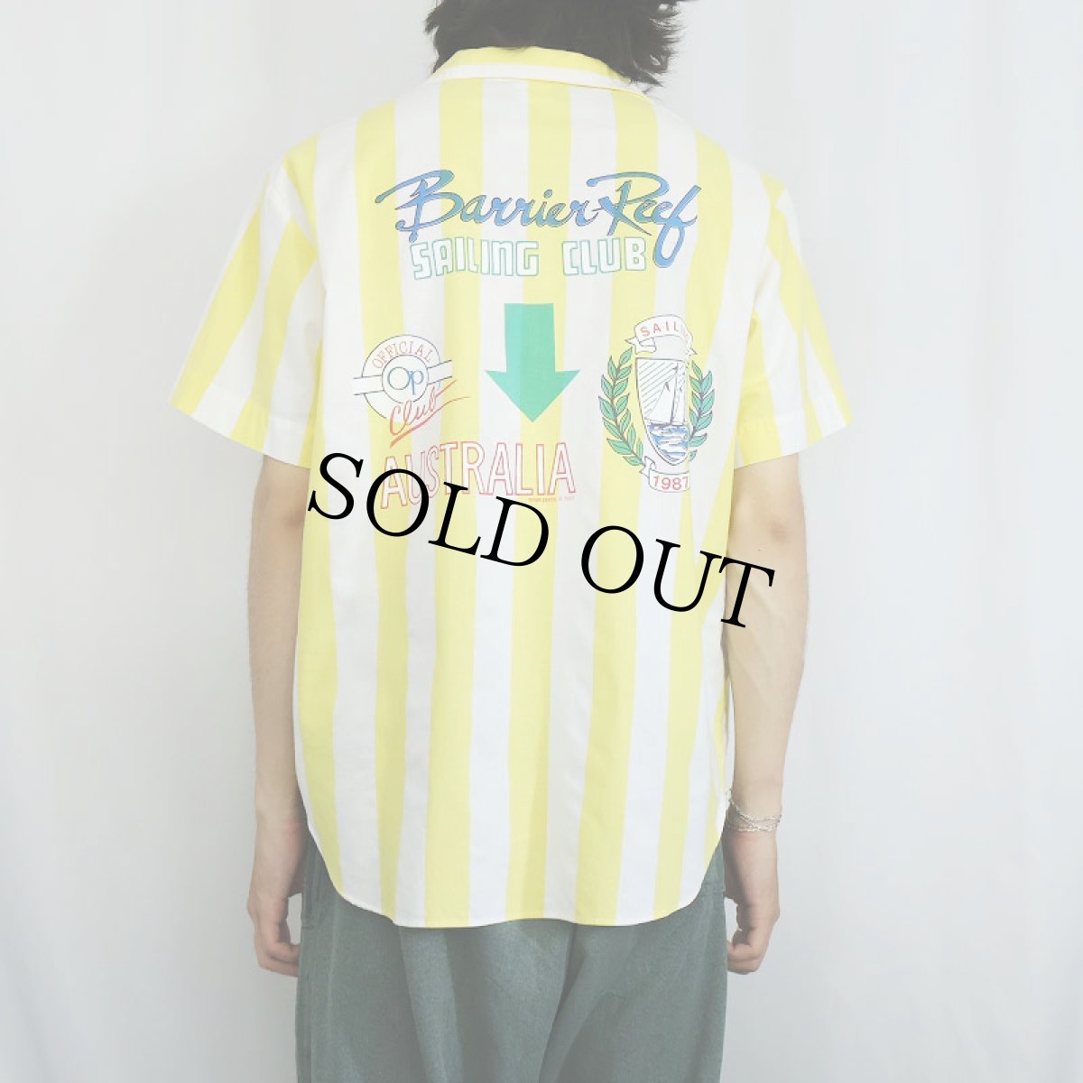 画像4: 80's Ocean Pacific USA製 "Barrier Reef SAILING CLUB" ストライプ柄 コットンシャツ XL (4)