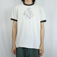 画像2: 90's "SAMEDA" イラストプリントリンガーTシャツ L (2)
