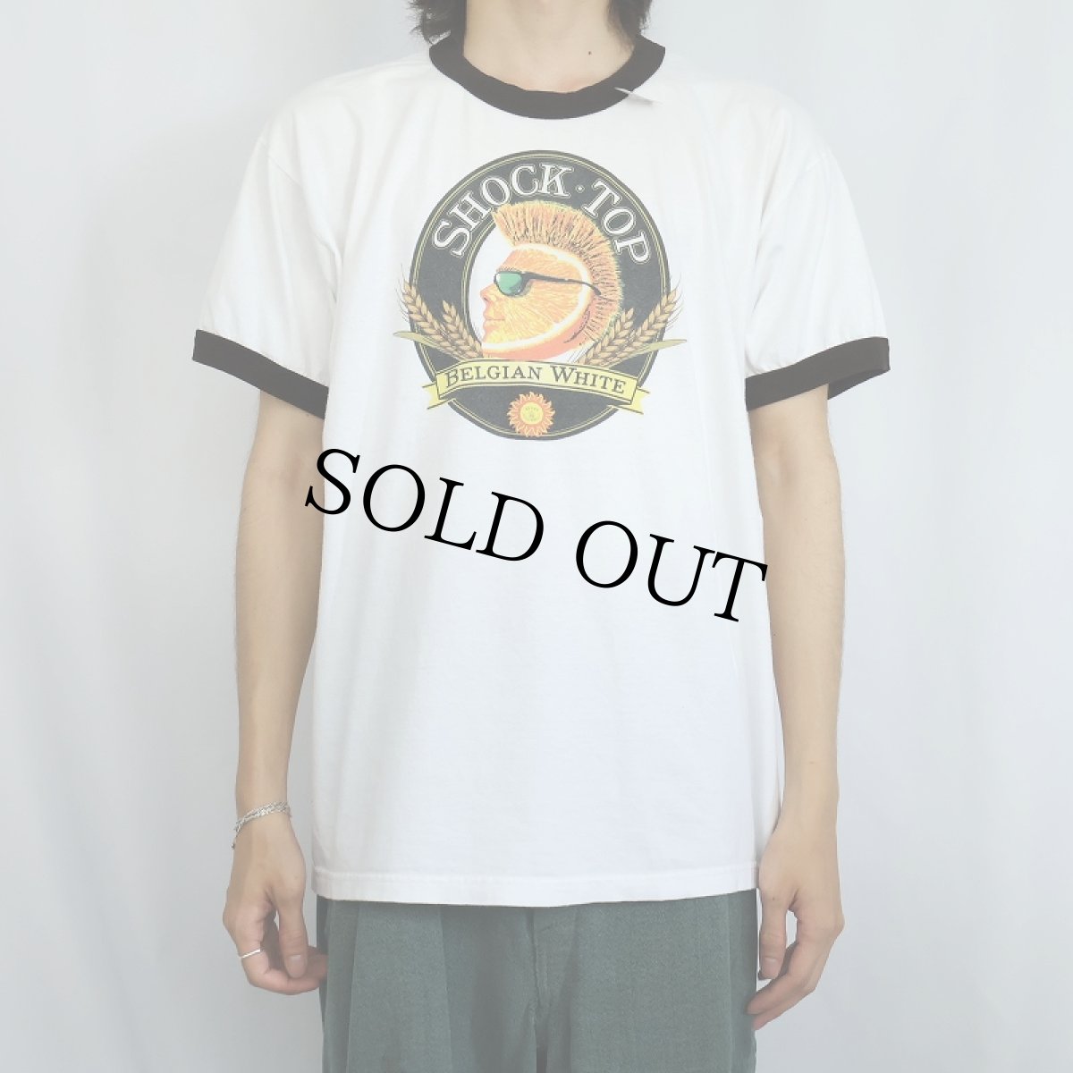 画像2: "SHOCK TOP" ビールブランド プリントリンガーTシャツ XL (2)