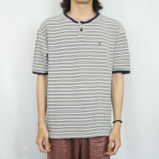 画像2: 90's〜 GUESS USA  マルチボーダー柄 ヘンリーネックTシャツ XL (2)