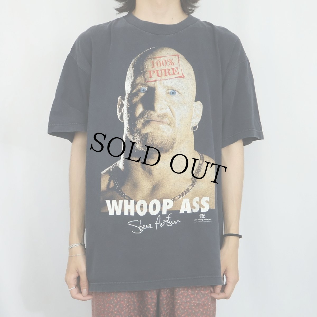 画像2: 90's Stone Cold Steve Austin USA製 "WHOOP ASS" プロレスラープリントTシャツ BLACK XL (2)