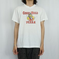 画像2: 90's USA製 "CIRCUS WORLD PIZZA" ライオンイラストプリントTシャツ L (2)