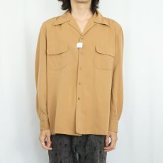 画像2: 50〜60's レーヨン×ウール ギャバジンオープンカラーシャツ L (2)