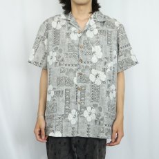 画像2: 70's KENNINGTON ハイビスカス柄 ポリエステル×ビスコース ハワイアンシャツ L (2)