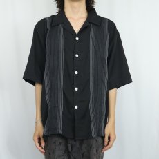 画像2: 80〜90's Da Vinci ステッチデザイン レーヨン×ポリエステル オープンカラーシャツ XXL  (2)