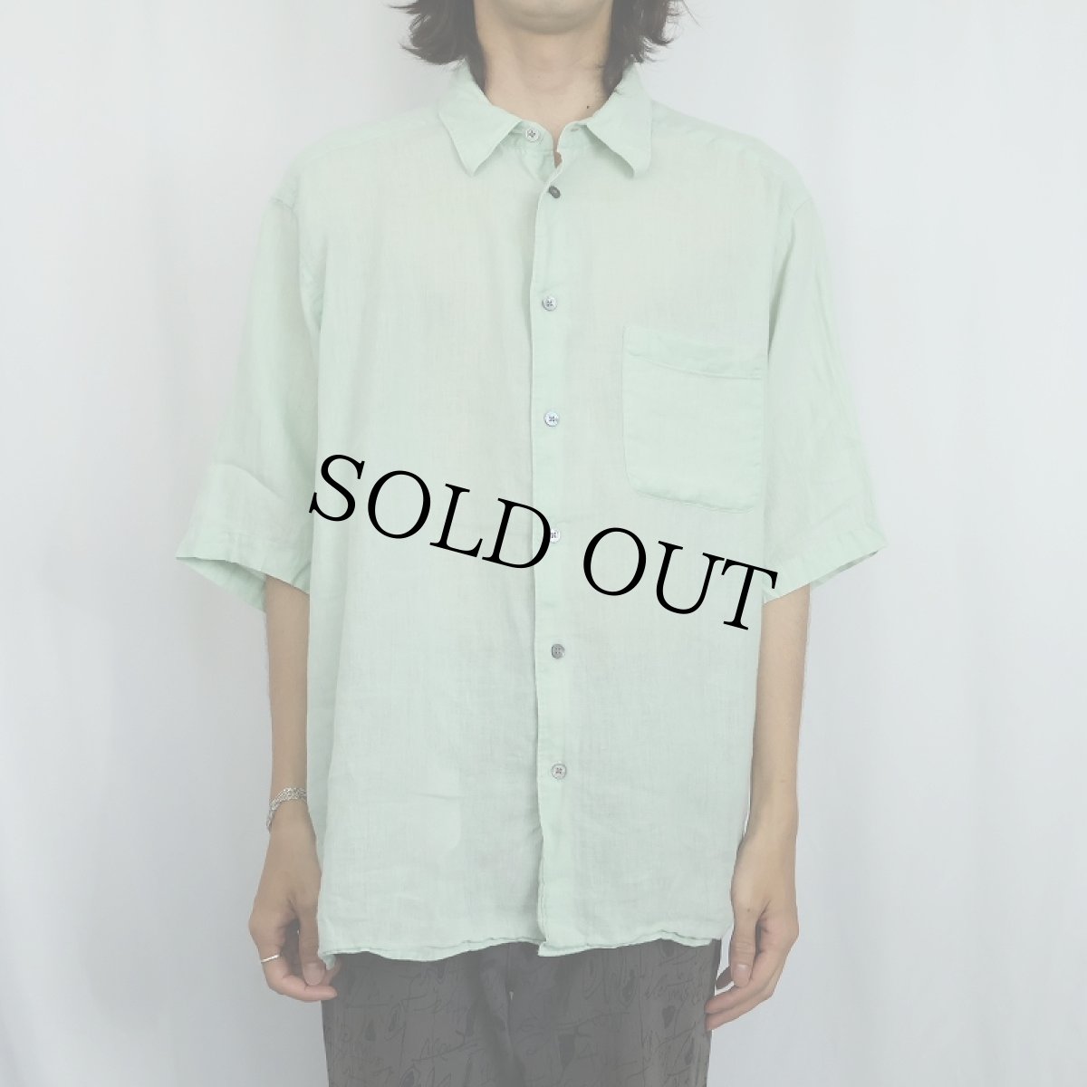 画像2: 2000's BANANA REPUBLIC RELAXD 無地リネンシャツ XL (2)